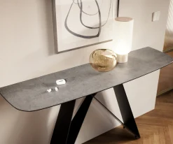 KonsolentischEdge Boot 140x40 cm Keramik Beton Grau Velio Metall Schwarz Sofort versandfertig