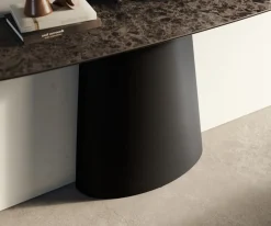 KonsolentischEdge Boot 140x40 cm Keramik Emperador Extra Lucidato Dunkelbraun Conos Metall Schwarz Sofort versandfertig
