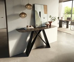KonsolentischEdge Boot 140x40 cm Keramik Emperador Extra Lucidato Dunkelbraun Velio Metall Schwarz Sofort versandfertig