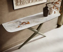 KonsolentischEdge Boot 140x40 cm Keramik Onyx Pearl Estelo Metall Effektfinish Titan Sofort versandfertig