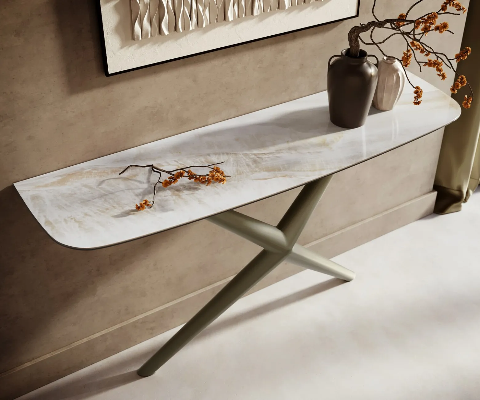 KonsolentischEdge Boot 140x40 cm Keramik Onyx Pearl Estelo Metall Effektfinish Titan Sofort versandfertig