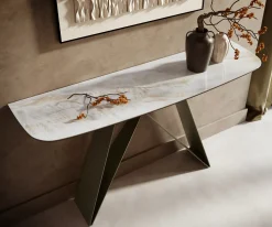 KonsolentischEdge Boot 140x40 cm Keramik Onyx Pearl Velio Metall Effektfinish Titan Sofort versandfertig