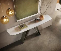 KonsolentischEdge Boot 180x40 cm Keramik Onyx Pearl Velio Metall Effektfinish Titan Sofort versandfertig