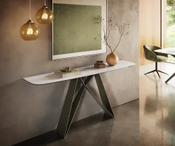 KonsolentischEdge Boot 180x40 cm Keramik Onyx Pearl Velio Metall Effektfinish Titan Sofort versandfertig