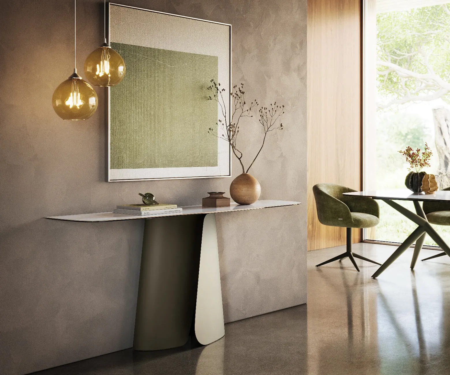 KonsolentischEdge Boot 180x40 cm Keramik Onyx Pearl Livos Metall Effektfinish Titan Sofort versandfertig