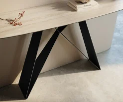 KonsolentischEdge Boot 140x40 cm Keramik Laminam® Travertino Bianco Creme-Weiß Velio Metall Schwarz Sofort versandfertig