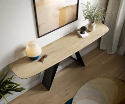 KonsolentischEdge Boot 180x40 cm Keramik Laminam® Sabbia Eichefarbig Velio Metall Schwarz Sofort versandfertig