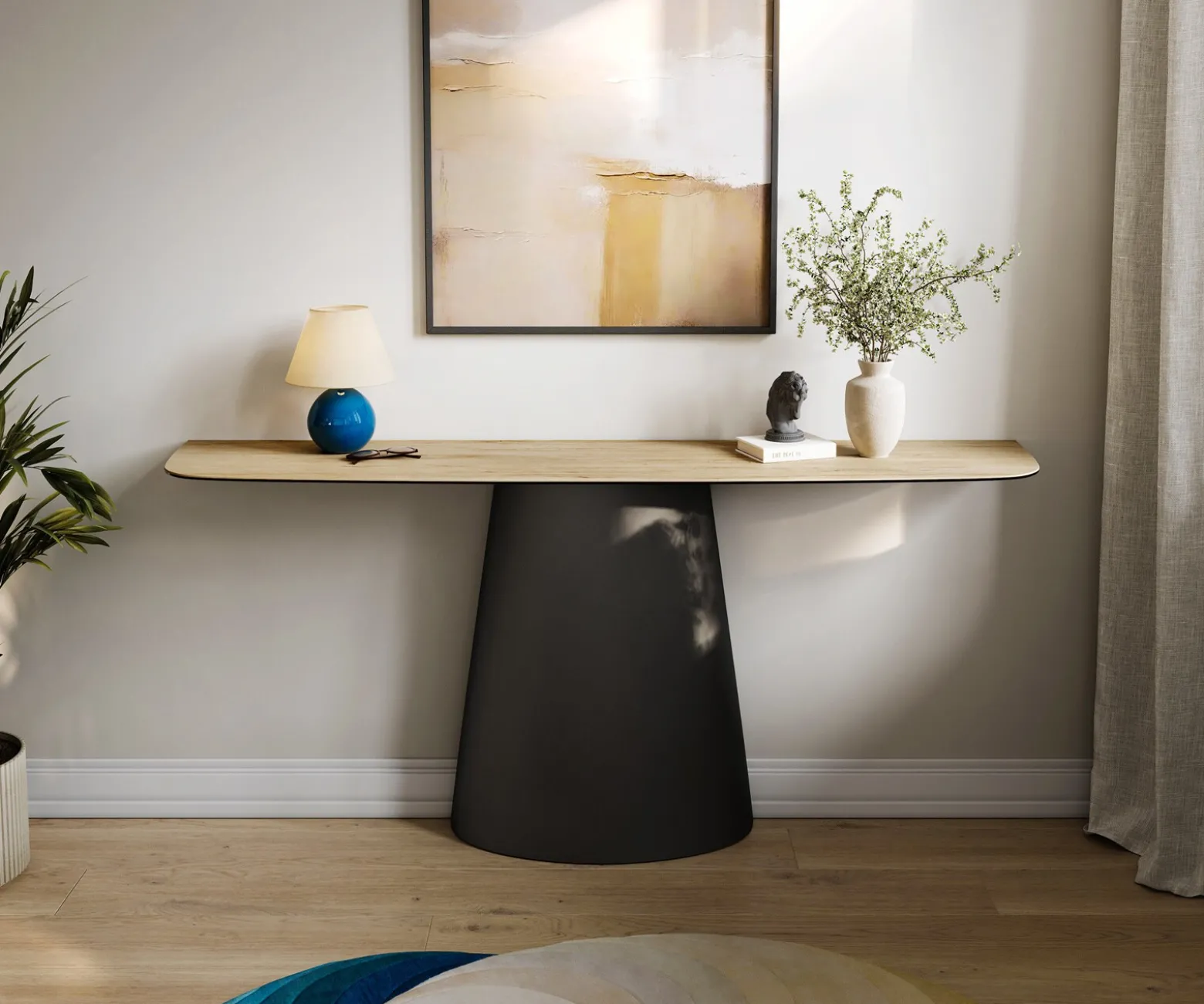 KonsolentischEdge Boot 180x40 cm Keramik Laminam® Sabbia Eichefarbig Conos Metall Schwarz Sofort versandfertig