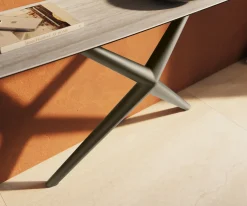 KonsolentischEdge Boot 180x40 cm Keramik Laminam® Travertino Bianco Creme-Weiß Estelo Metall Effektfinish Titan Sofort versandfertig
