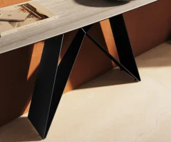 KonsolentischEdge Boot 180x40 cm Keramik Laminam® Travertino Bianco Creme-Weiß Velio Metall Schwarz Sofort versandfertig