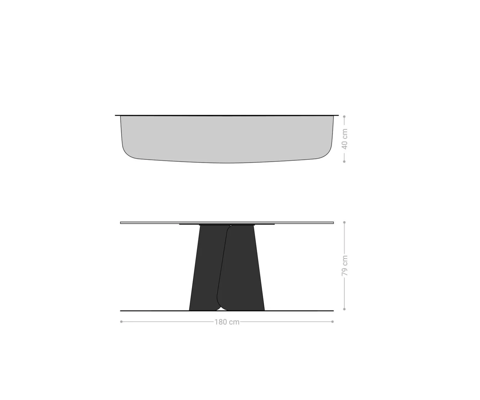 KonsolentischEdge Boot 180x40 cm Keramik Laminam® Travertino Bianco Creme-Weiß Livos Metall Effektfinish Titan Sofort versandfertig