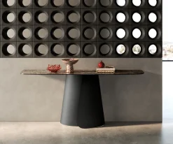 KonsolentischEdge Boot 180x40 cm Keramik Emperador Extra Lucidato Dunkelbraun Livos Metall Schwarz Sofort versandfertig