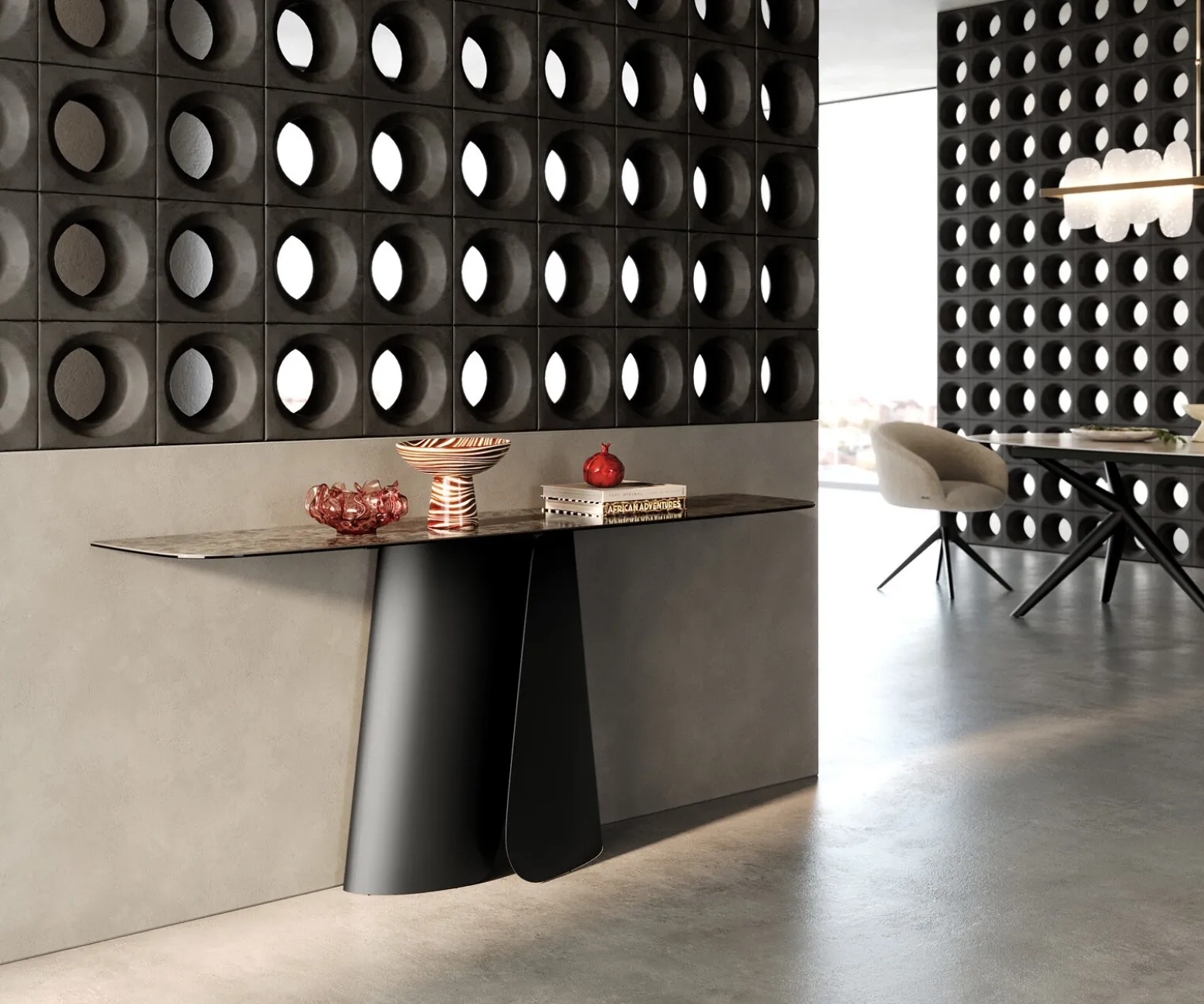 KonsolentischEdge Boot 180x40 cm Keramik Emperador Extra Lucidato Dunkelbraun Livos Metall Schwarz Sofort versandfertig