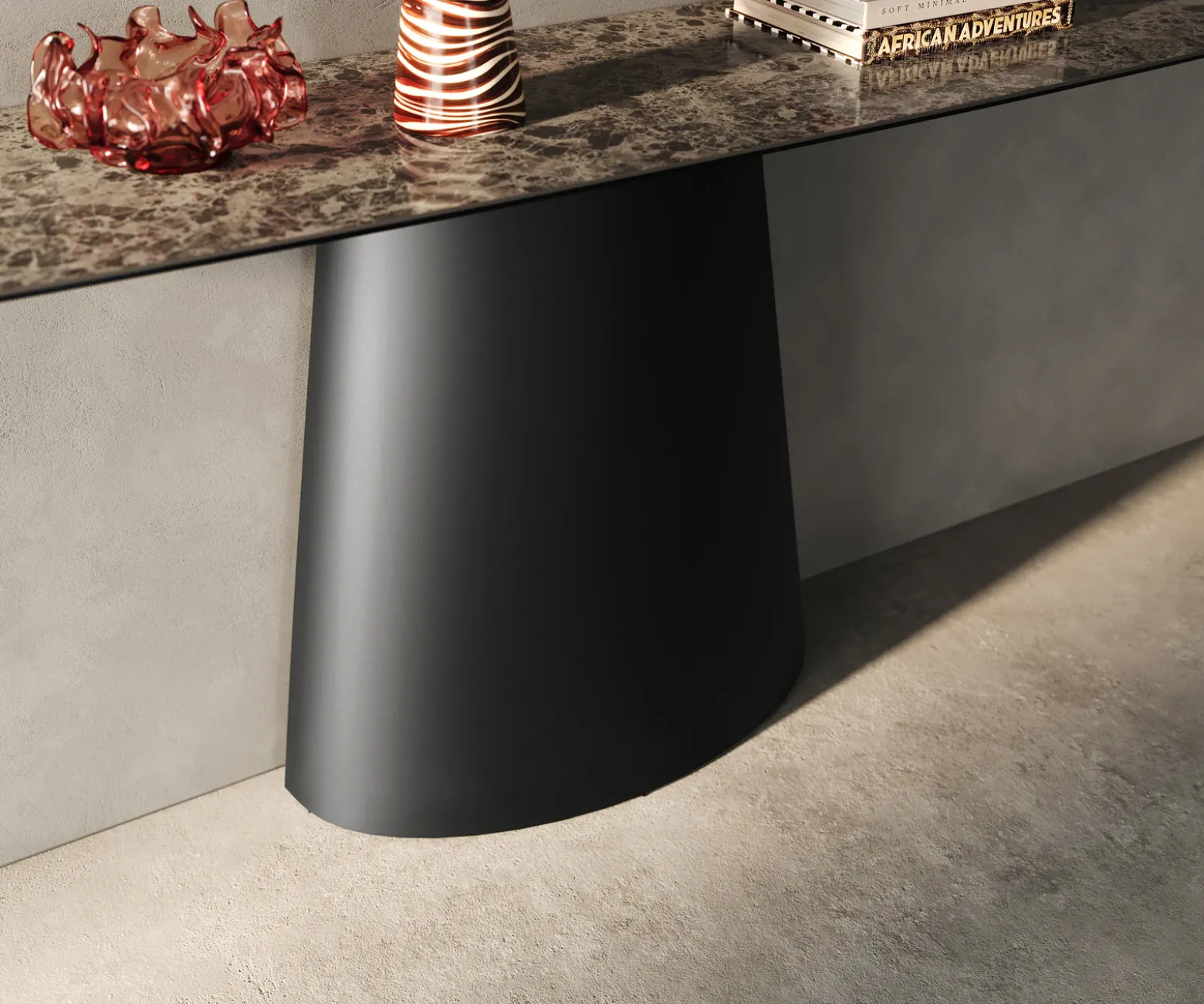 KonsolentischEdge Boot 180x40 cm Keramik Emperador Extra Lucidato Dunkelbraun Conos Metall Schwarz Sofort versandfertig