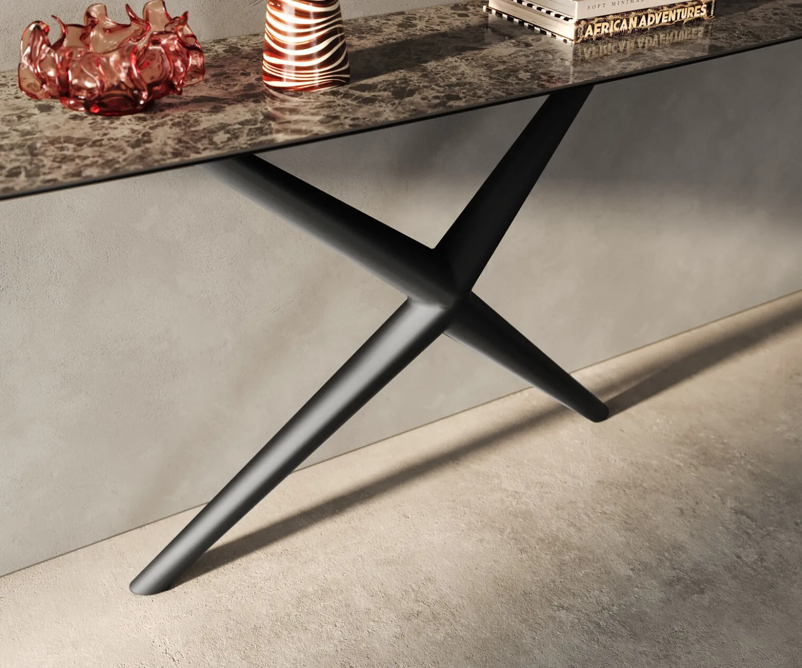 KonsolentischEdge Boot 180x40 cm Keramik Emperador Extra Lucidato Dunkelbraun Estelo Metall Schwarz Sofort versandfertig