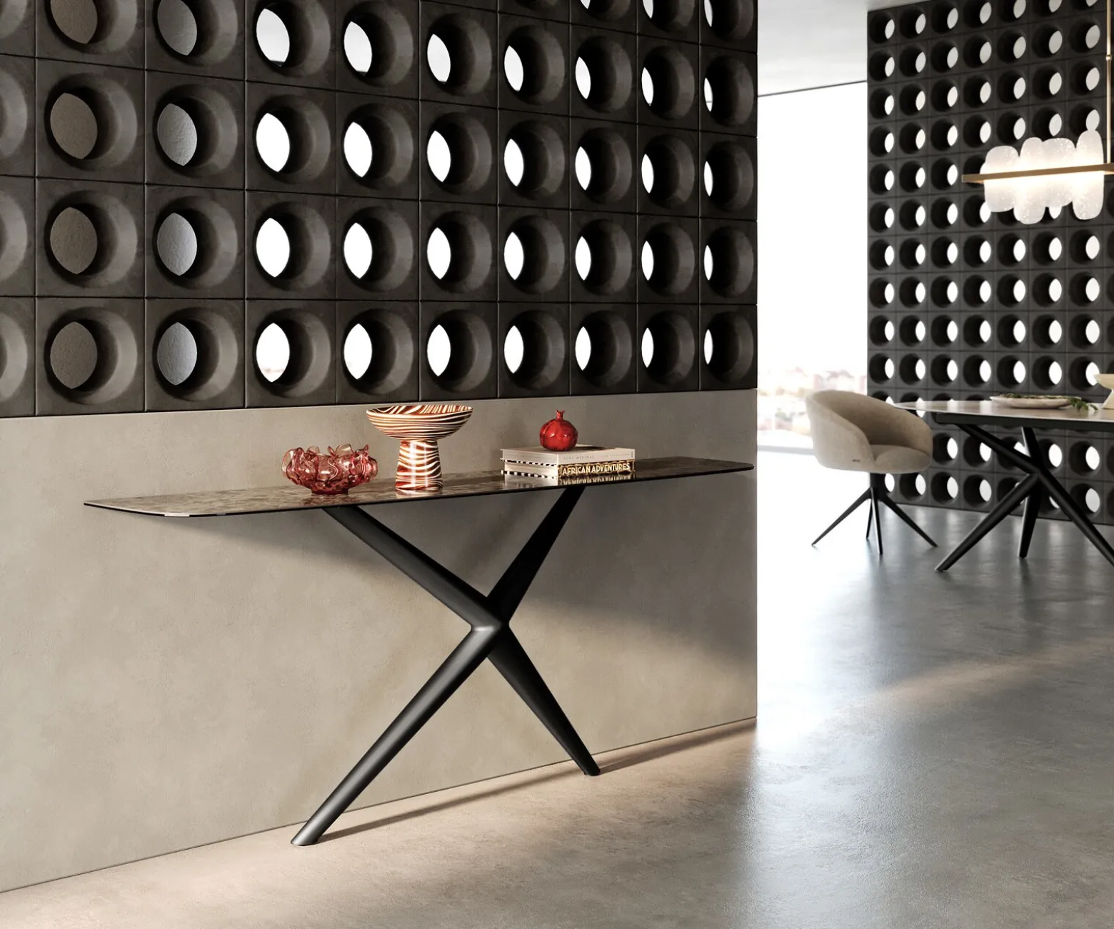 KonsolentischEdge Boot 180x40 cm Keramik Emperador Extra Lucidato Dunkelbraun Estelo Metall Schwarz Sofort versandfertig