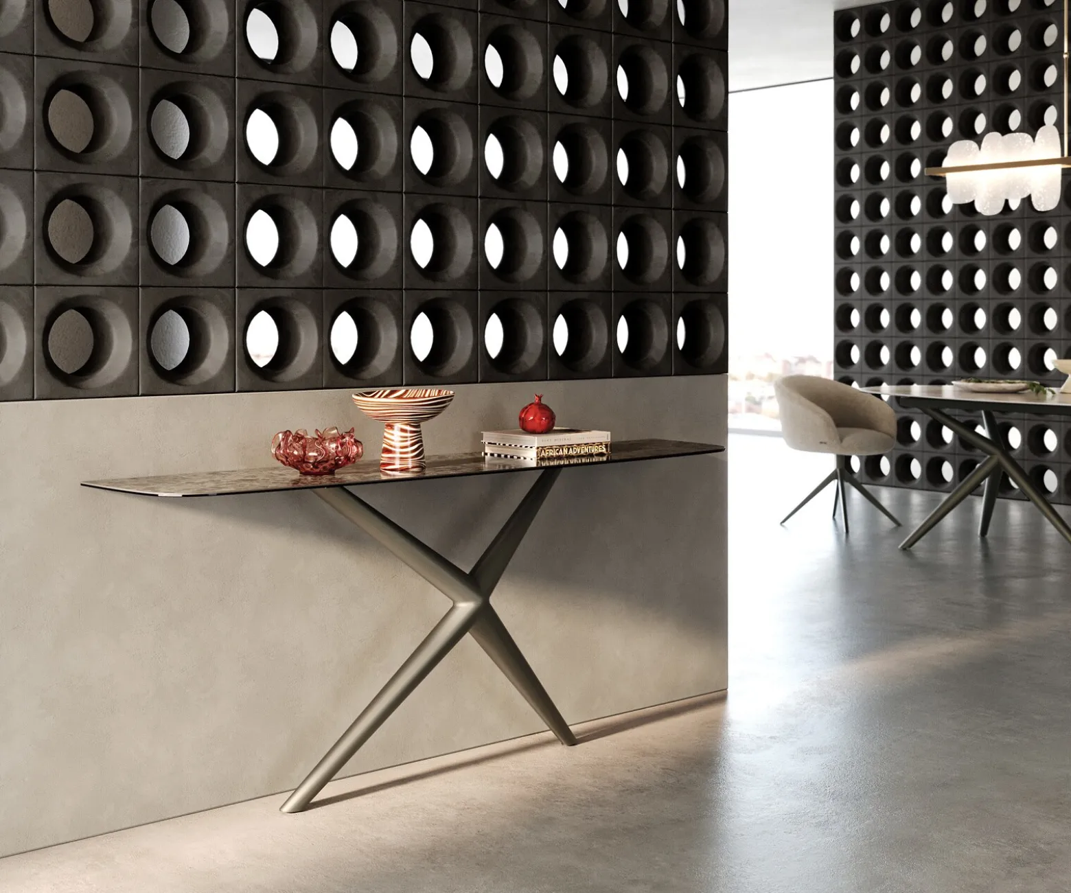 KonsolentischEdge Boot 180x40 cm Keramik Emperador Extra Lucidato Dunkelbraun Estelo Metall Effektfinish Titan Sofort versandfertig