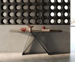 KonsolentischEdge Boot 180x40 cm Keramik Emperador Extra Lucidato Dunkelbraun Velio Metall Schwarz Sofort versandfertig