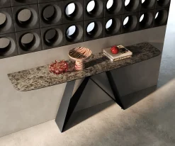 KonsolentischEdge Boot 180x40 cm Keramik Emperador Extra Lucidato Dunkelbraun Velio Metall Schwarz Sofort versandfertig