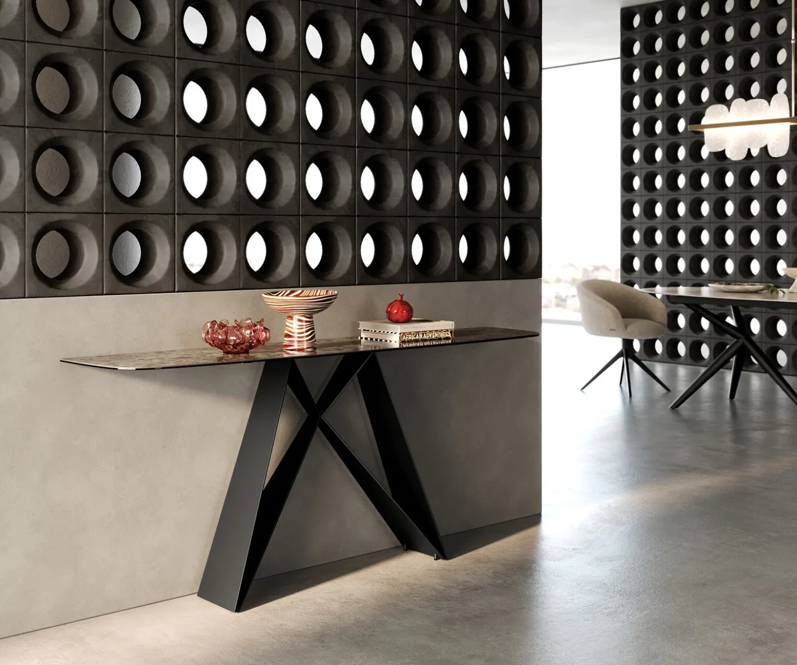 KonsolentischEdge Boot 180x40 cm Keramik Emperador Extra Lucidato Dunkelbraun Velio Metall Schwarz Sofort versandfertig