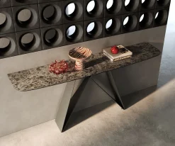 KonsolentischEdge Boot 180x40 cm Keramik Emperador Extra Lucidato Dunkelbraun Velio Metall Effektfinish Titan Sofort versandfertig