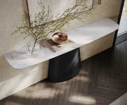 KonsolentischEdge Boot 180x40 cm Keramik Laminam® Statuarietto Weiß Conos Metall Schwarz Versandfertig ca. 06.01.27