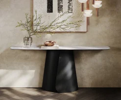 KonsolentischEdge Boot 180x40 cm Keramik Laminam® Statuarietto Weiß Livos Metall Schwarz Versandfertig ca. 06.01.27