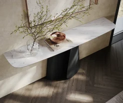 KonsolentischEdge Boot 180x40 cm Keramik Laminam® Statuarietto Weiß Livos Metall Schwarz Versandfertig ca. 06.01.27