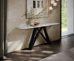 KonsolentischEdge Boot 180x40 cm Keramik Laminam® Statuarietto Weiß Velio Metall Schwarz Versandfertig ca. 06.01.27
