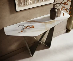 KonsolentischEdge Polygonal 140x50 cm Keramik Onyx Pearl Spios Metall Effektfinish Titan Sofort versandfertig