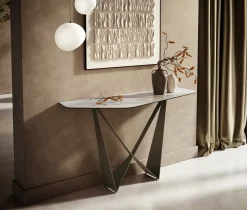 KonsolentischEdge Polygonal 140x50 cm Keramik Onyx Pearl Spios Metall Effektfinish Titan Sofort versandfertig