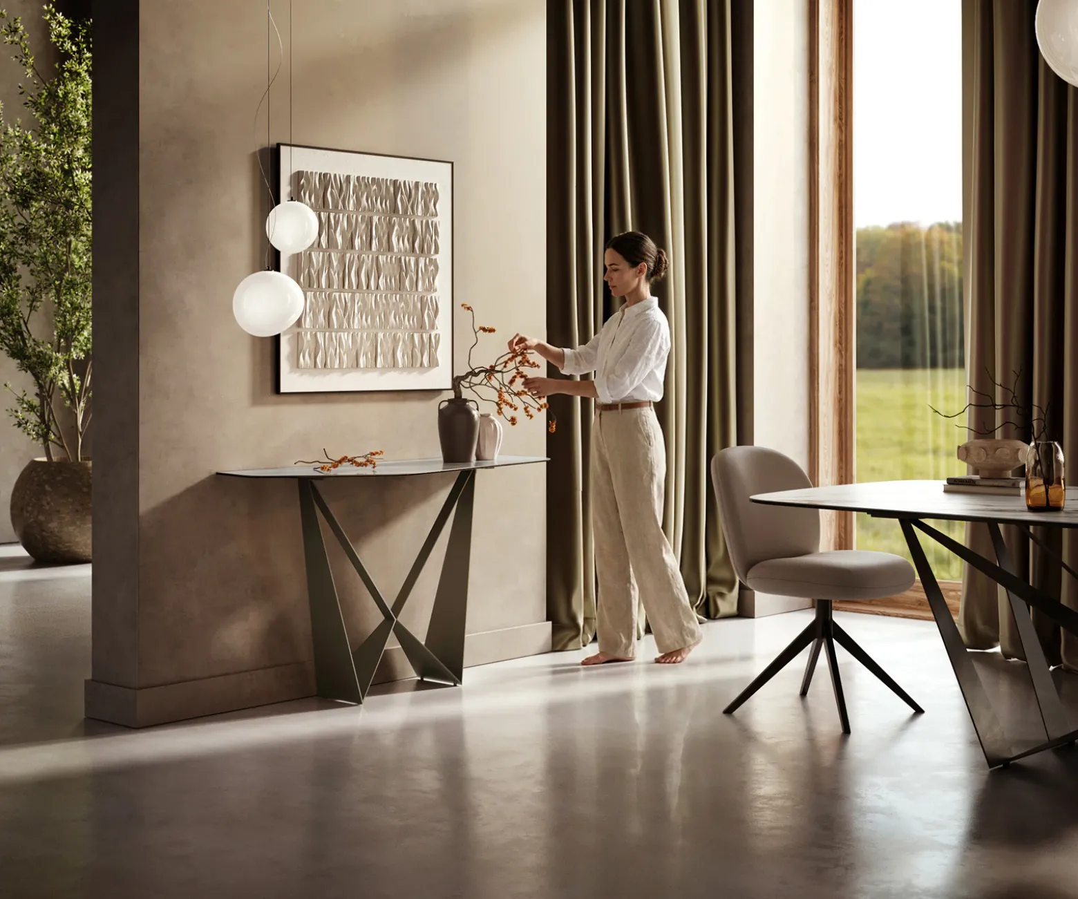 KonsolentischEdge Polygonal 140x50 cm Keramik Onyx Pearl Spios Metall Effektfinish Titan Sofort versandfertig