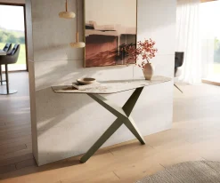 KonsolentischEdge Polygonal 140x50 cm Keramik Minas Melange Weiß-Beige Zentharo Metall Effektfinish Titan Sofort versandfertig