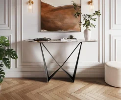 KonsolentischEdge Polygonal 140x50 cm Keramik Patagonia Poliert Spios Metall Schwarz Sofort versandfertig