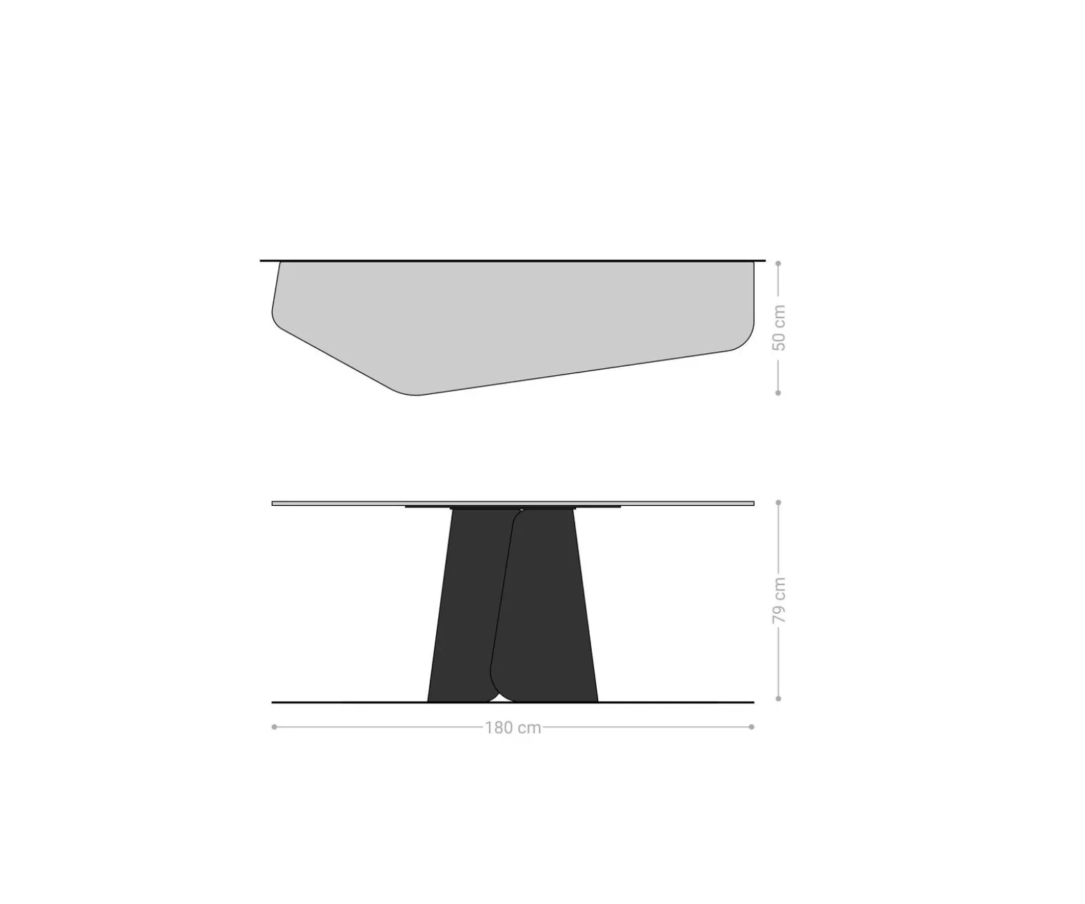 KonsolentischEdge Polygonal 180x50 cm Keramik Laminam® Noir Desir Braun Livos Metall Effektfinish Titan Sofort versandfertig