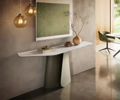 KonsolentischEdge Polygonal 180x50 cm Keramik Onyx Pearl Livos Metall Effektfinish Titan Sofort versandfertig