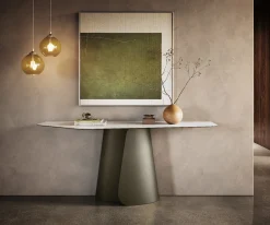 KonsolentischEdge Polygonal 180x50 cm Keramik Onyx Pearl Livos Metall Effektfinish Titan Sofort versandfertig