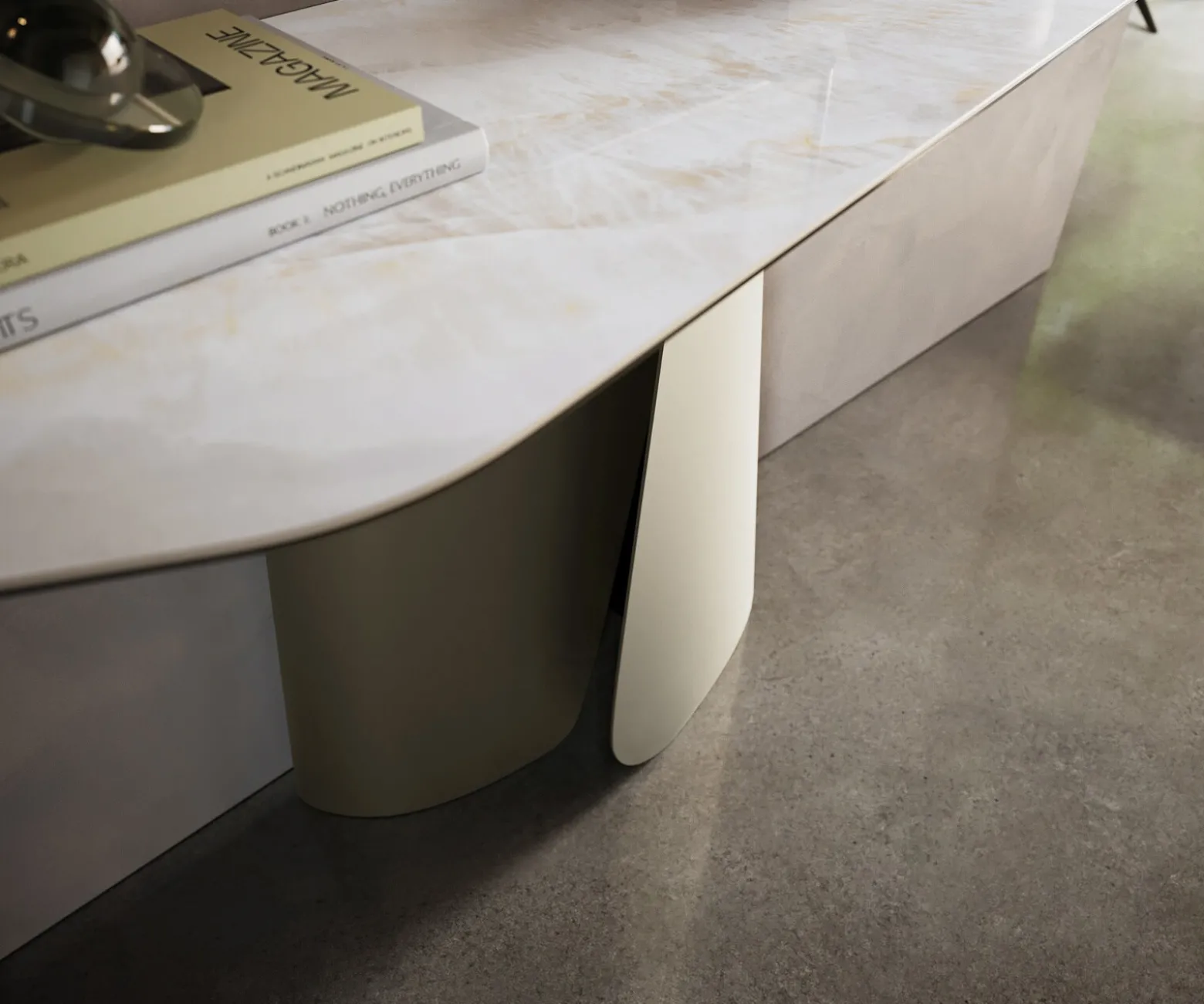 KonsolentischEdge Polygonal 180x50 cm Keramik Onyx Pearl Livos Metall Effektfinish Titan Sofort versandfertig