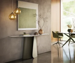 KonsolentischEdge Polygonal 180x50 cm Keramik Onyx Pearl Livos Metall Effektfinish Titan Sofort versandfertig
