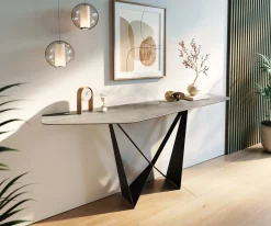 KonsolentischEdge Polygonal 180x50 cm Keramik Beton Grau Spios Metall Schwarz Sofort versandfertig
