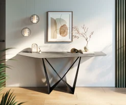 KonsolentischEdge Polygonal 180x50 cm Keramik Beton Grau Spios Metall Schwarz Sofort versandfertig