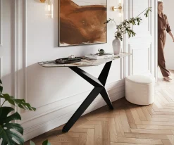 KonsolentischEdge Polygonal 140x50 cm Keramik Patagonia Poliert Zentharo Metall Schwarz Sofort versandfertig
