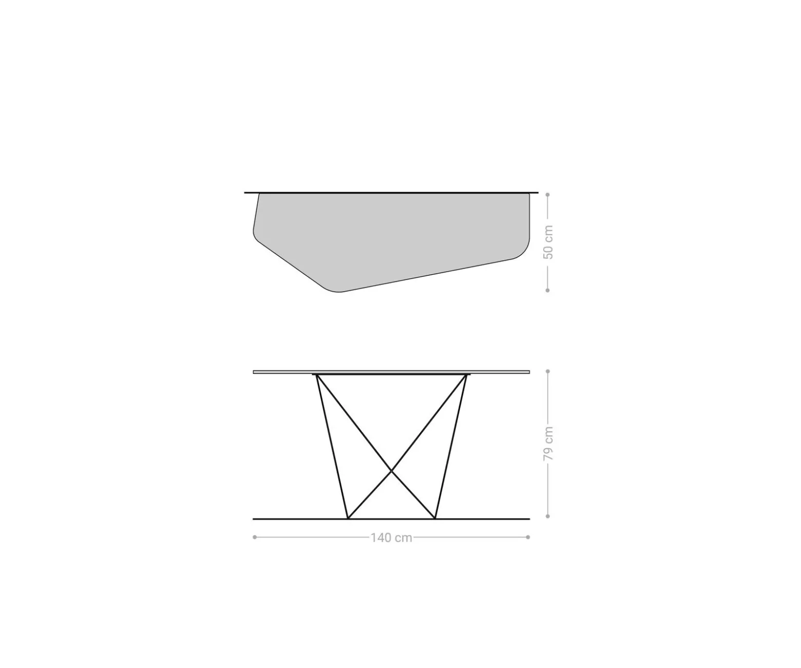 KonsolentischEdge Polygonal 140x50 cm Keramik Laminam® Noir Desir Braun Spios Metall Effektfinish Titan Sofort versandfertig