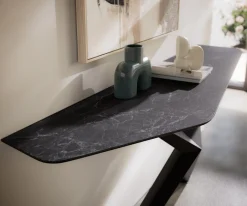 KonsolentischEdge Polygonal 180x50 cm Keramik Laminam® Nero Greco Anthrazit Zentharo Metall Schwarz Sofort versandfertig