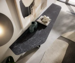 KonsolentischEdge Polygonal 180x50 cm Keramik Laminam® Nero Greco Anthrazit Spios Metall Schwarz Sofort versandfertig