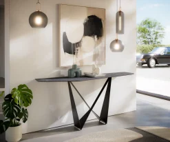 KonsolentischEdge Polygonal 180x50 cm Keramik Laminam® Nero Greco Anthrazit Spios Metall Schwarz Sofort versandfertig