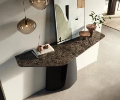 KonsolentischEdge Polygonal 140x50 cm Keramik Emperador Extra Lucidato Dunkelbraun Livos Metall Schwarz Sofort versandfertig