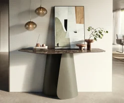 KonsolentischEdge Polygonal 140x50 cm Keramik Emperador Extra Lucidato Dunkelbraun Livos Metall Effektfinish Titan Sofort versandfertig