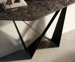 KonsolentischEdge Polygonal 140x50 cm Keramik Emperador Extra Lucidato Dunkelbraun Spios Metall Schwarz Sofort versandfertig