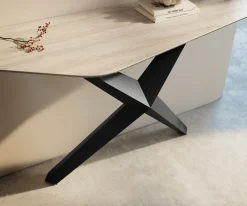 KonsolentischEdge Polygonal 140x50 cm Keramik Laminam® Travertino Bianco Creme-Weiß Zentharo Metall Schwarz Sofort versandfertig